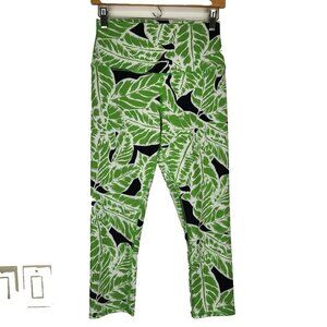 Alo Yoga Palm Springs Glow Stick Capri Leggings M Green White High Rise Crop